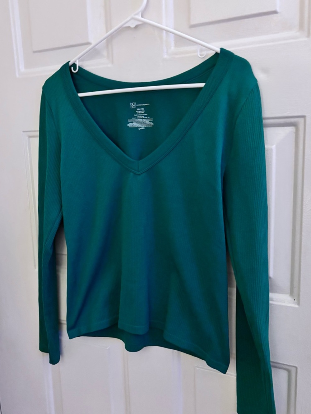 No Boundaries Teal V-Neck Ribbed Long Sleeve Top
